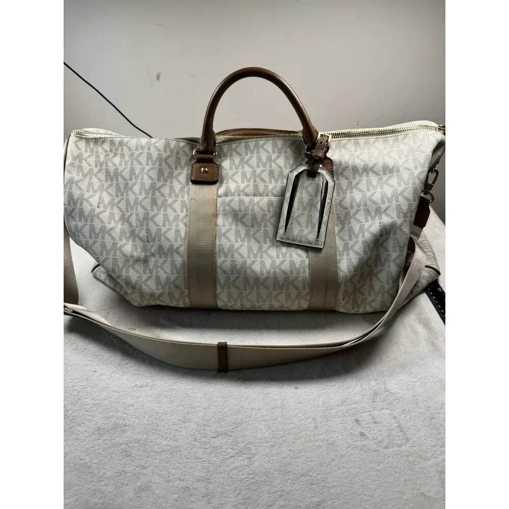 Michael Kors Large Signature MK Weekender Duffel Travel Bag Vanilla Brown